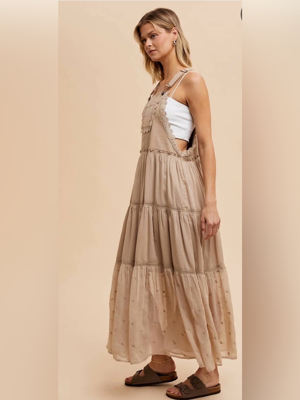 Boho Tiered Maxi Dress in Tan